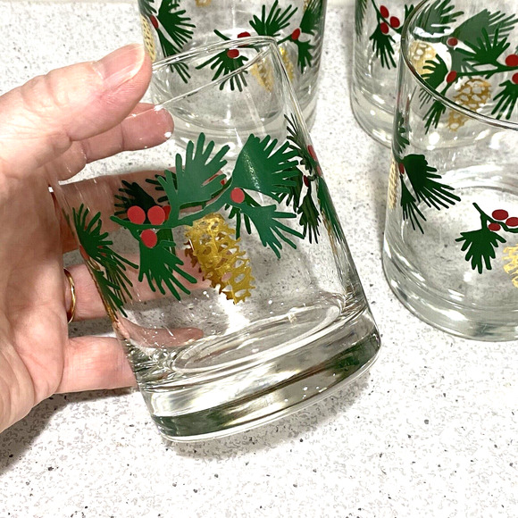 Crate & Barrel Pine Cone Double Old Fashioned Whiskey Drink Glasses Set of 4 - Picture 5 of 8